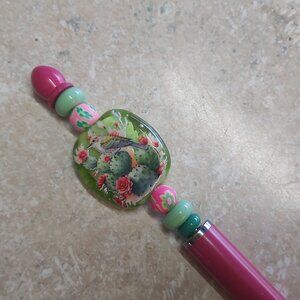 desert bird and cactus glass beaded stylus